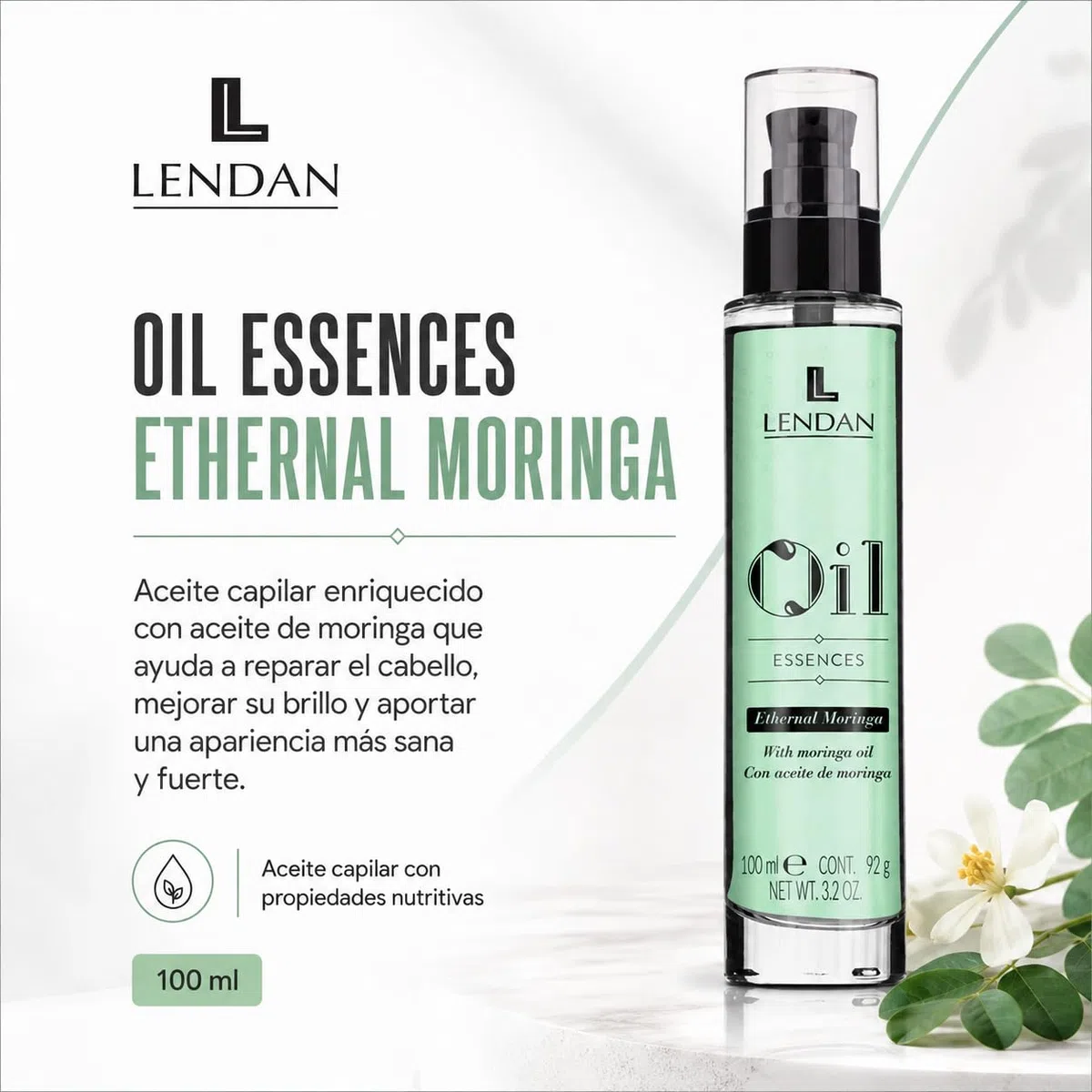 Aceite Capilar con Aceite de Moringa - 100 ml - Sérum para el Cabello - Rejuvenecedor Capilar - Hidrata, Nutre y Aporta Fuerza al Cabello