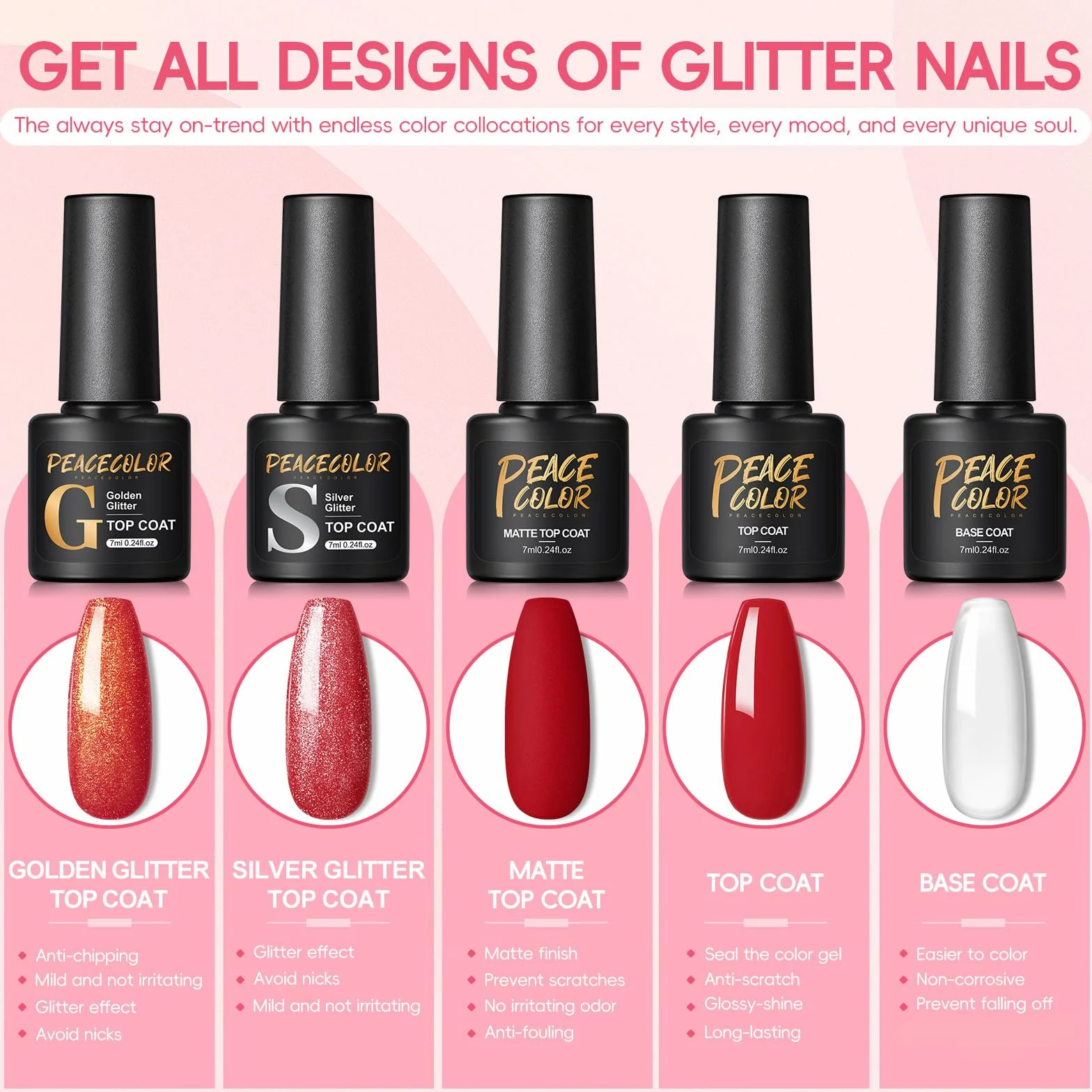 PEACECOLOR 38PCS Kit Uñas Semipermanentes Completo con Lámpara,20 Colores Esmaltes Semipermanentes para Uñas con Base, Top Coat Brillante y Mate Kit Uñas de Gel para Principiantes