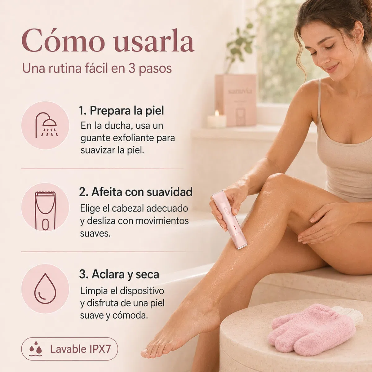 Sanuvia Depiladora Íntima – Herramienta de Cuidado para Zonas Sensibles, Depilación Suave sin Irritaciones, Diseño Impermeable (Rosa)