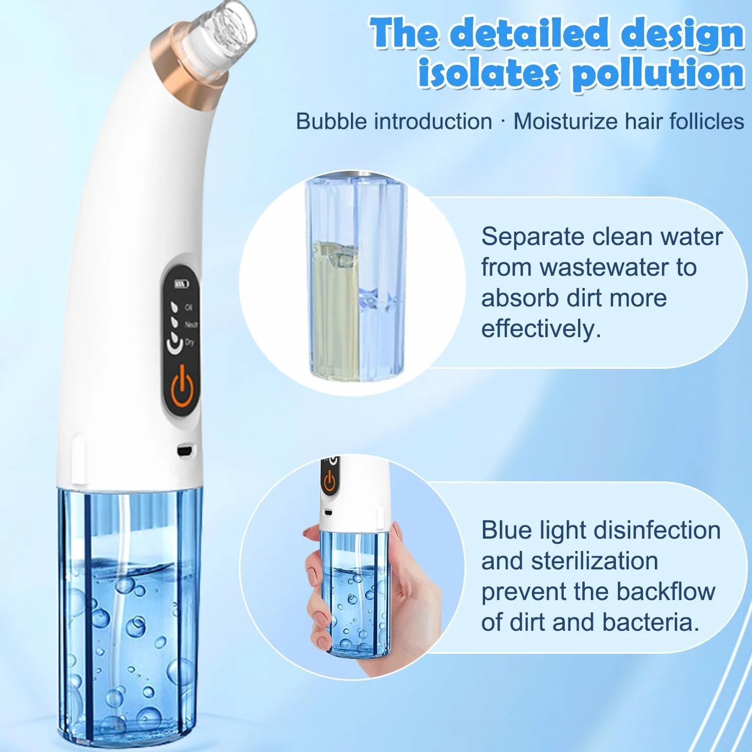 Succionador de Puntos Negros, Limpiador de Poros Facial Eléctrico Con 6 Cabezales y 3 Modos, Extractor de Puntos Negros Facial para Eliminars Puntos Negros, Comedones y El Acné Graso