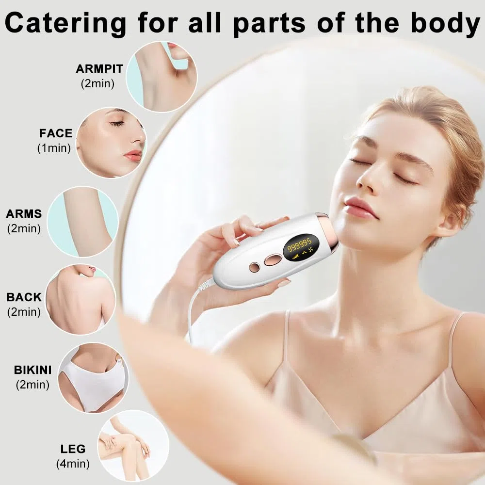 Depiladora Electrica, Depiladora Laser, Depiladora Laser IPL con Función de Enfriamiento, Depiladora indolora para cara, axilas, brazos, piernas y cuerpo (Blanca)