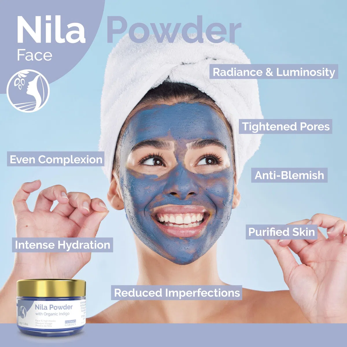 Fatima's Garden Polvo Puro de Nila Índigo 200g - Polvo Natural Marroquí para Cuidado Facial y Capilar - Exfoliante e Hidratante