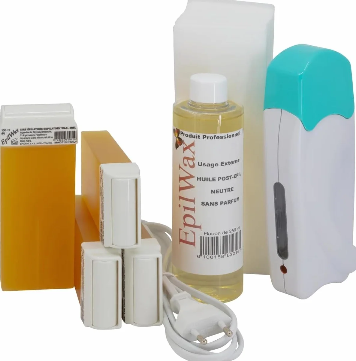 EPILWAX S.A.S - Kit D'Épilation Solo Complet la Cera Desechable Miel, con Roll-on Grande Modela para las piernas, axilas, y el cuerpo.