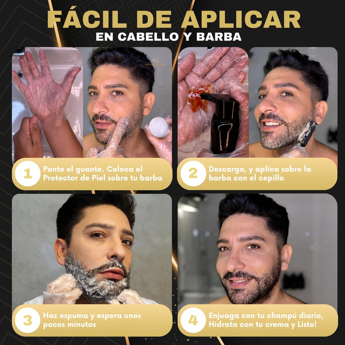 Tinte Barba Hombre - Tinte Barba - Champu Anticanas Hombre - 20 Aplicaciones - Con Protector de Barba - Salvathor Duran - 250 ml.