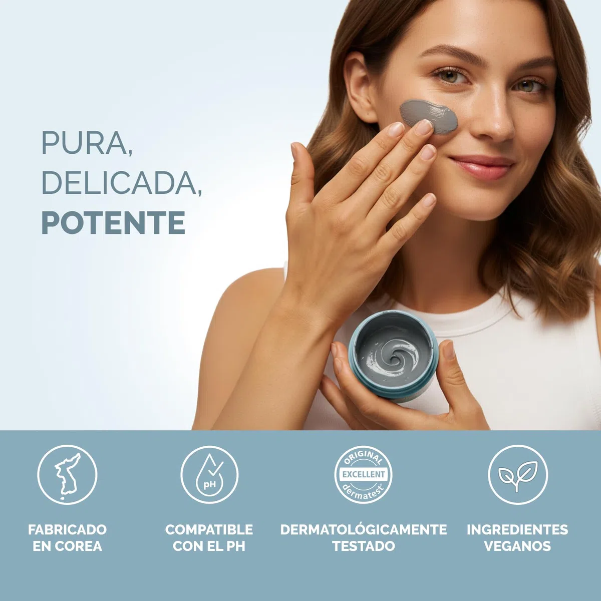 PLANTIFIQUE Mascarilla Facial Coreana Arcilla Volcánica y Mar Muerto – Mascarilla Rostro Carbón, Ácido Hialurónico, Aceite de Jojoba y Manteca de Karité – Purifica, Refina Poros, Hidrata y Calma, 110g