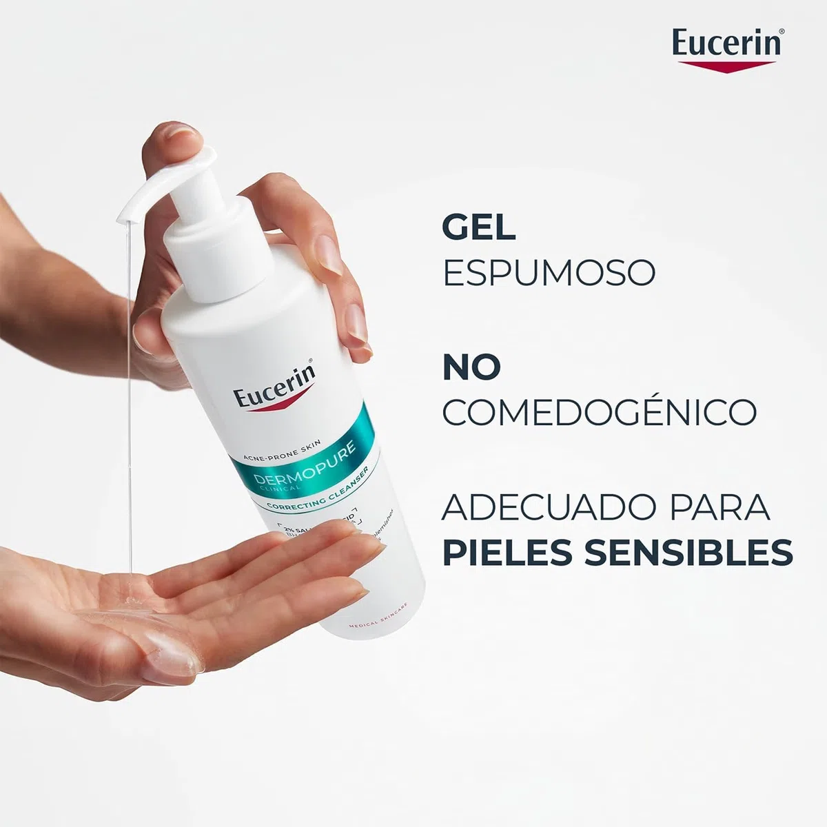 Eucerin DermoPure Clinical Gel Limpiador Corrector (400 ml), limpiador facial y corporal contra manchas, imperfecciones y brillos con Ácido Salicílico, para piel con tendencia acneica