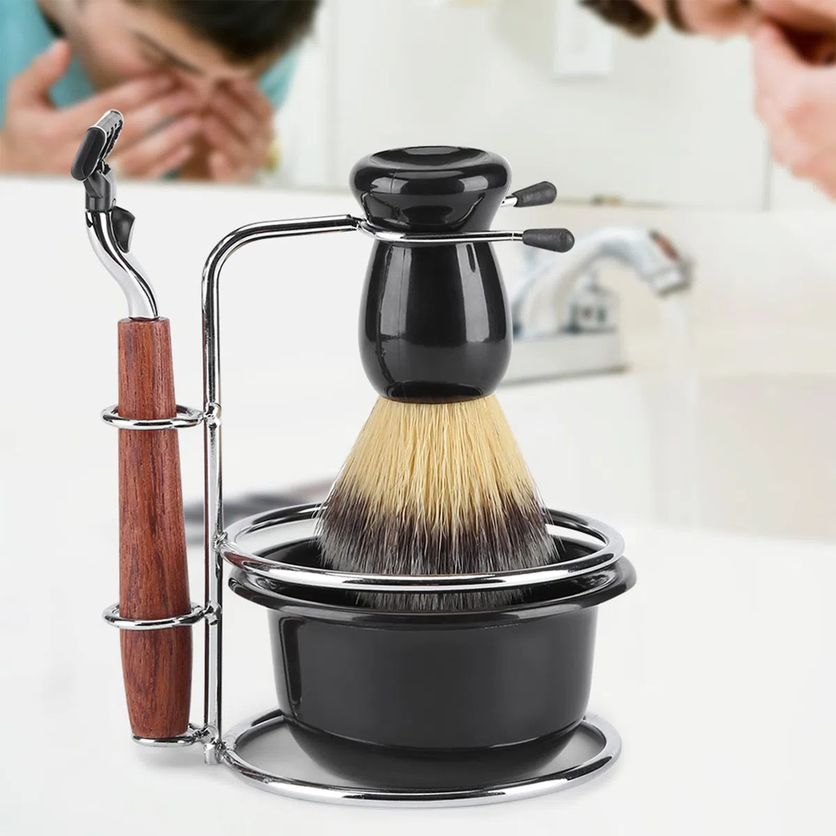 Kit De Afeitado Manual Para Hombres, Kit De Maquinilla De Afeitar Manual De Seguridad, Kit De Afeitado Para Hombres, Juego De Afeitado En Húmedo, Soporte De Acero Inoxidable, Juego De Cuencos