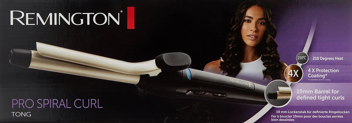 Remington Rizador de Pelo Pro Spiral Curl, Ondulador de Pelo con Pinza de 19 mm, Crea Rizos Definidos, Cerámica Anti-estática, Turmalina, Iónico, 8 Temperaturas hasta 210°C, Punta Fría, CI5319