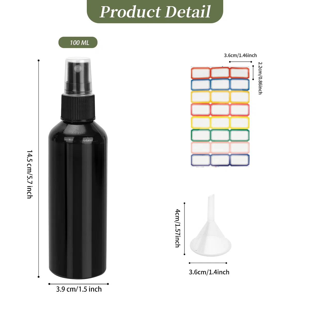 30 botellas pequeñas vacías de 100 ml, botellas de spray de niebla fina negra, botellas de spray de viaje para cabello, perfume, agua, cosméticos, con embudos y etiquetas