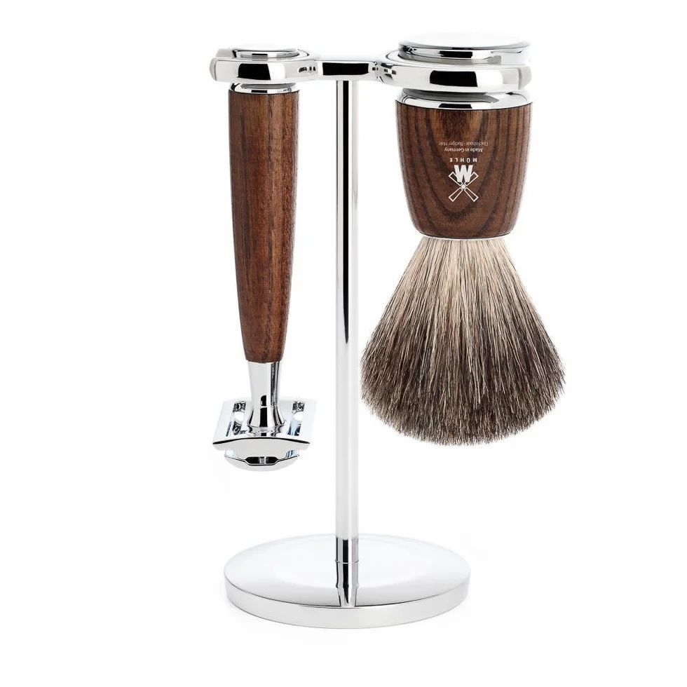Set Afeitado Mühle Brocha Afeitar Tejón Gris, Maquinilla afeitar clásica Rytmo