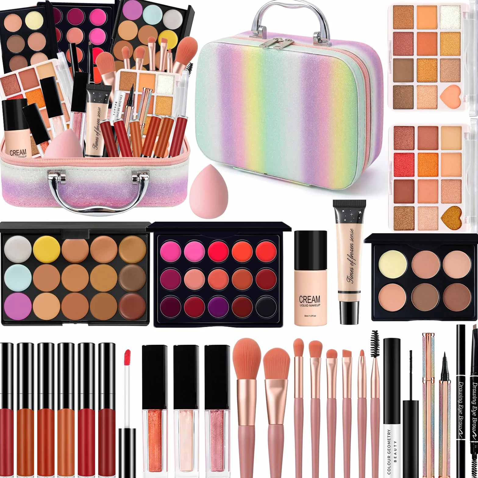 Kit de Maquillaje Profesional Completo, Set Maquillaje Adolescente Chica Mujer con Bolsa Maquillaje Viaje, Pack Maquillaje Regalo con Paleta Sombras Ojos Rímel Gloss Labios Base Maquillaje Corrector