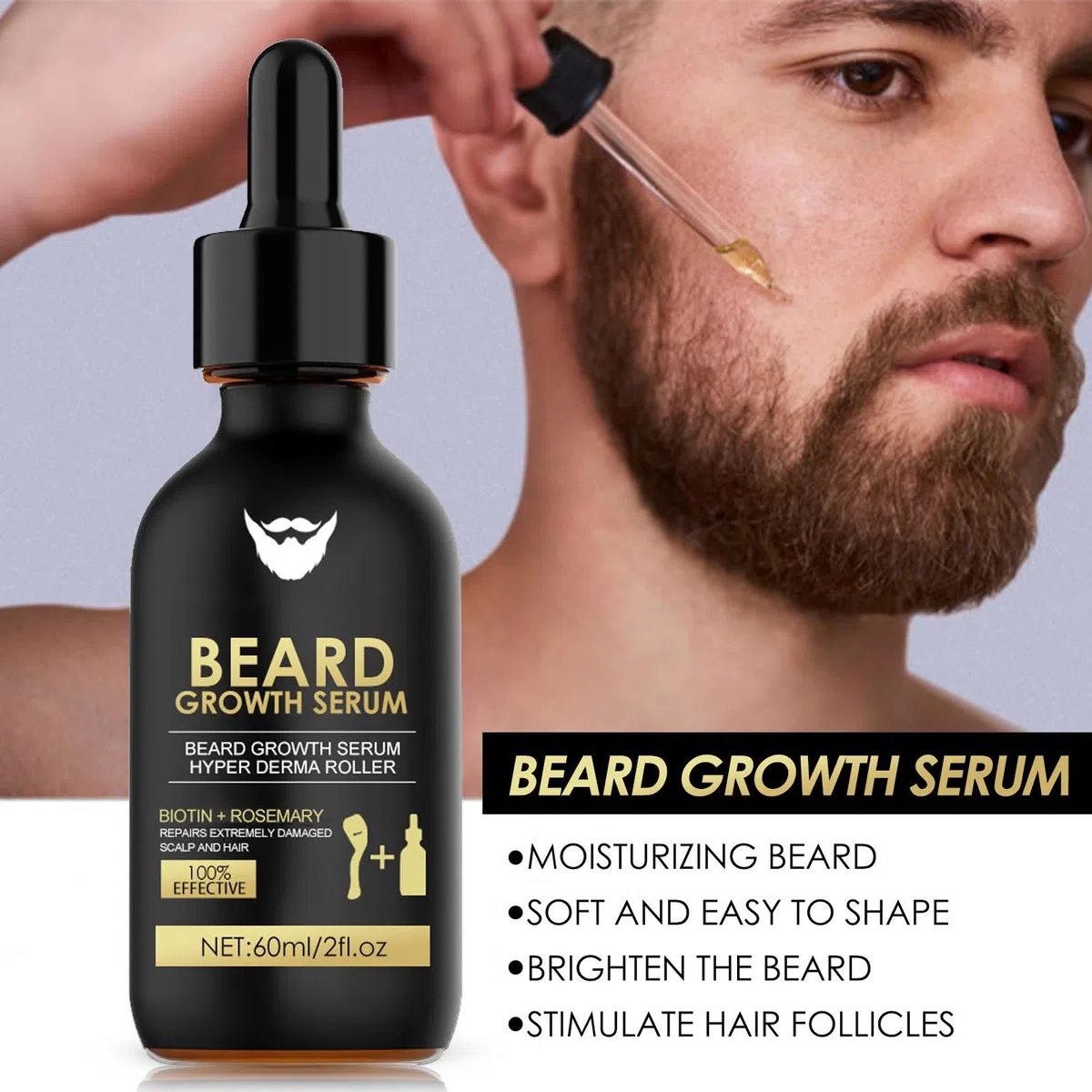 Cuidado para Barba Esencia Roller Set, Jimkply Cuidado Profundo para Barba Suave y Seda, Reduce Efectivamente el Encrespamiento y la Sequedad, Mejora Visiblemente la Textura y el Brillho de la Barba