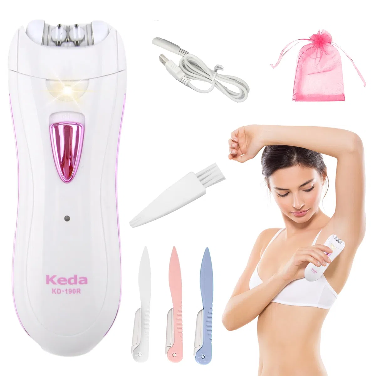 Depiladora, Depiladora Facial Para Mujer Depiladora Para Mujer Cara Depiladora Inalámbrica Para Vello Facial Con Luz LED Portátil Recargable Depiladora De Vello Facial Para Cara Bikini (USB charging)