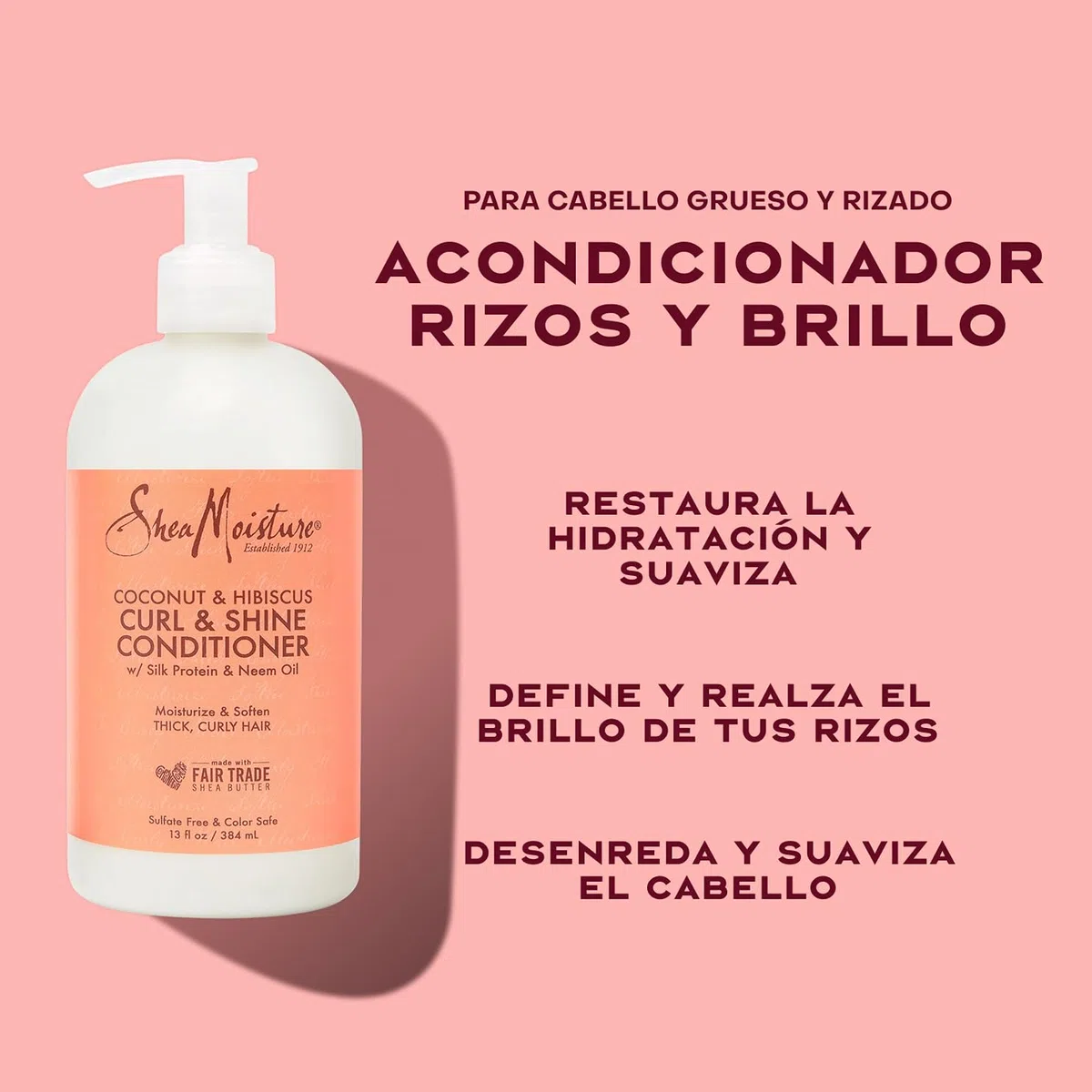 SheaMoisture Champú y Acondicionador para cabello grueso y rizado con Coco e Hibisco pack para el cuidado del cabello 2x 384 ml - 2 productos