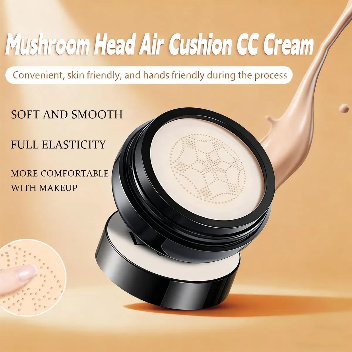 Luvie Glow Foundation Cushion, Mushroom Head Air Cushion CC Cream, BB Cream Base de maquillaje facial, corrector hidratante que ilumina el tono de piel uniforme y duradero para (Warm)