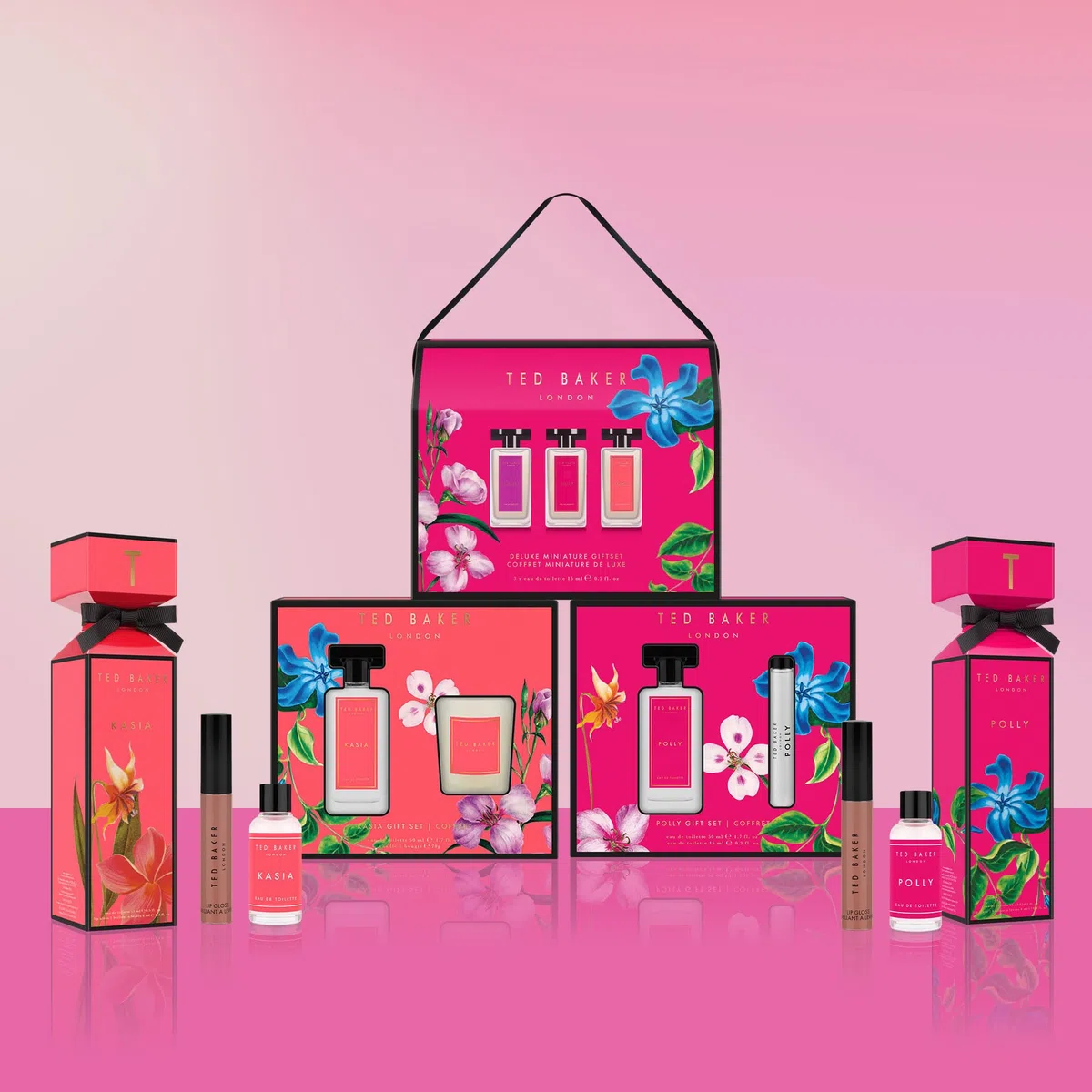 Ted Baker Set de regalo para bolso de mano Miniatures para mujer, 3 Eau de Toilettes de 15 ml de Elodie, Polly y Kasia, miniaturas afrutadas, florales y ambaradas en un estuche de lujo.