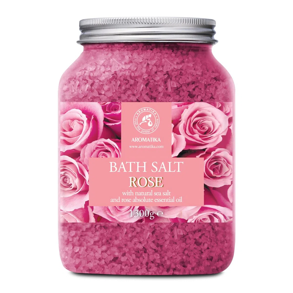 Sal de Baño de Rosas 1300g - Sal Marina con Aceite Esencial de Palisandro 100% Natural - Sal de Baño Natural Rosas para Dormir Bien - Alivio del Estrés - Belleza - Corporal - Relajación