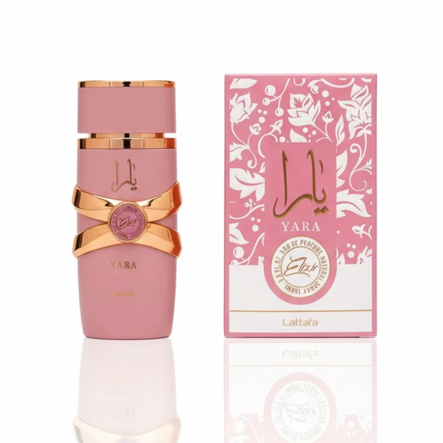 Lattafa Yara Elixir Eau de Parfum, diseño en rosa y oro, lujosa botella de cristal, perfume para mujer de 100 ml