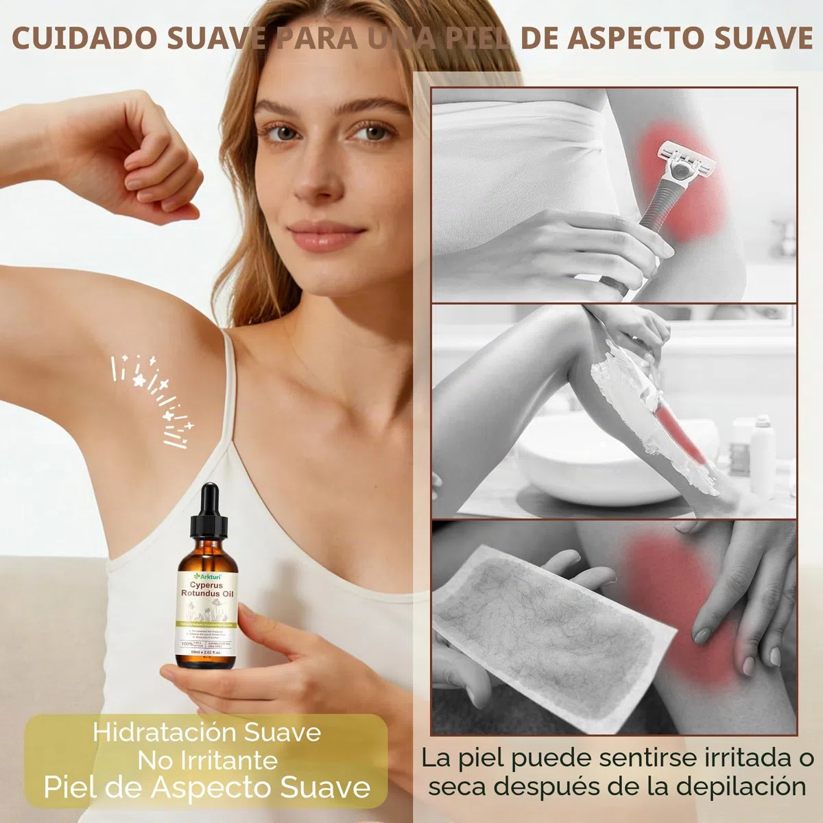 Aceite Cyperus Rotundus Oil, Aceite Depilatorio de Cyperus Rotundus 120ml, Oil Natural para Reducir el Crecimiento del Vello, Eliminación de Vello Corporal, Suaviza la Piel, Inhibidor de Crecimiento