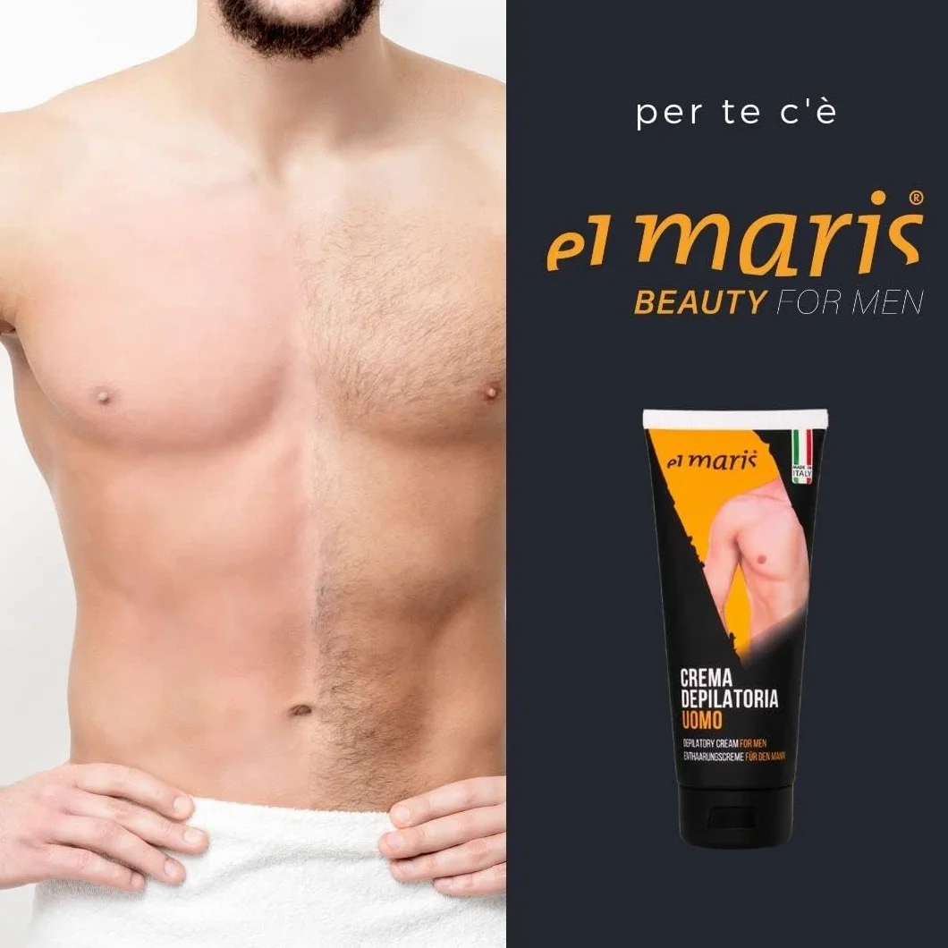 Elmaris - Crema depilatoria para hombre ultrarrápida y lenitiva, con Manteca de Karité y Bisabolol. Depilación de las partes íntimas, pecho, espalda, piernas, brazos. 2x200ml