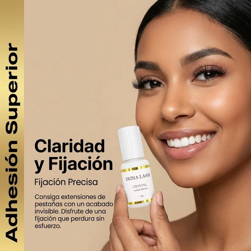 Pegamento Pestañas pelo a pelo Transparente Crystal, Registro Sanitario, Secado Rápido 1 seg, 7 sem retención, 5 ml para Extensiones - Irina Lash