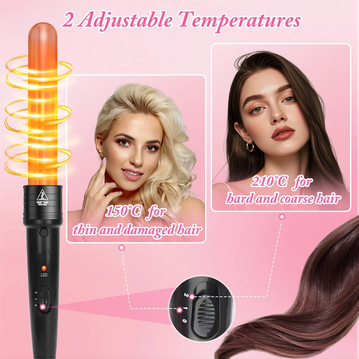Tenacilla de Pelo Profesional, Moldeador de Pelo, 5 en 1 Rizador de Pelo, Recubrimiento Cerámico, Guante Resistente, Temperatura Ajustable 150℃-210℃, Cable Profesional Giratorio
