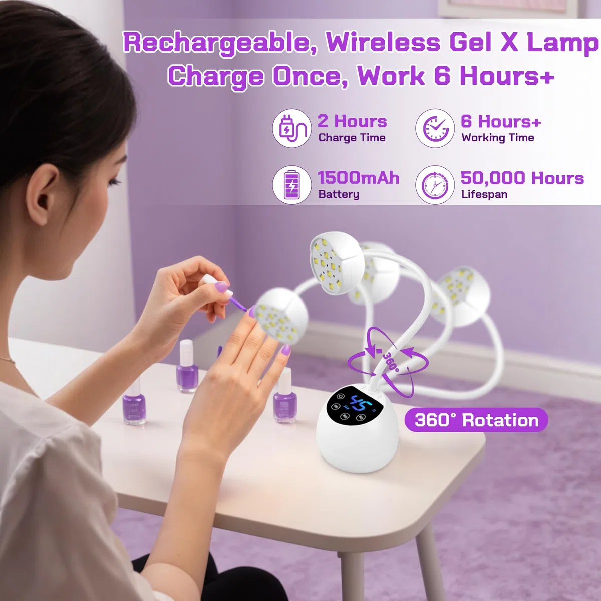 LED Mini Lámpara de Uñas, 36W Mini Lámpara UV Uñas con Sensor Automático Inteligente y 4 Modos de Temporizador, Portátil Recargable Secador de Uñas, Pequeña Secadora de Uñas para Hogar y Salón