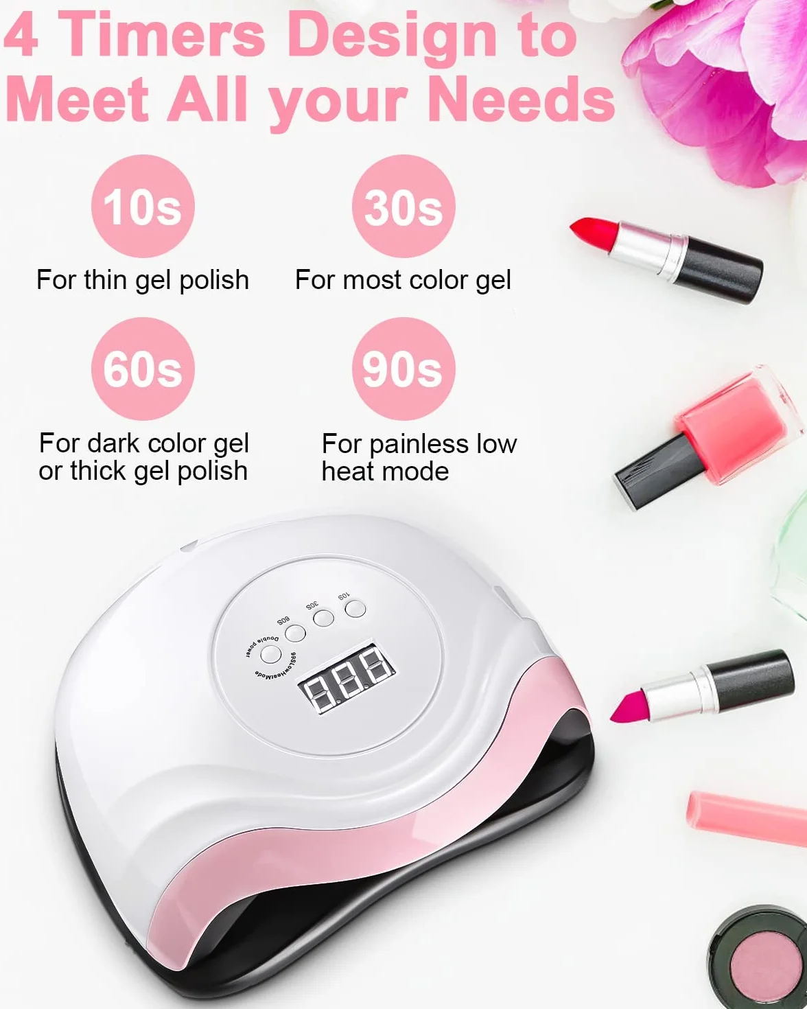 168W Lámpara UV Seca Uñas, Lámparas de Uñas Profesional Secado Rápido 36 LEDs, 4 Temporizadores de 10/30/60s/99 Gran Pantalla LCD base Desmontable (Elegant-White Pink)