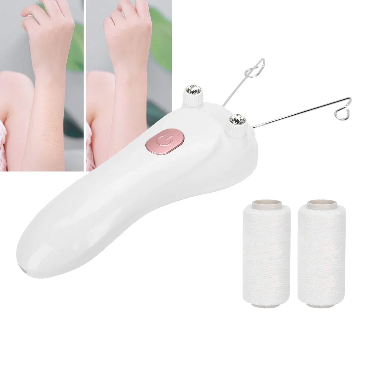 Depiladora Eléctrica de Hilo de Algodón, Máquina de Depilación Corporal Facial, Dispositivo de Depilación Física para Cara, Piernas Y Brazos(rosado)