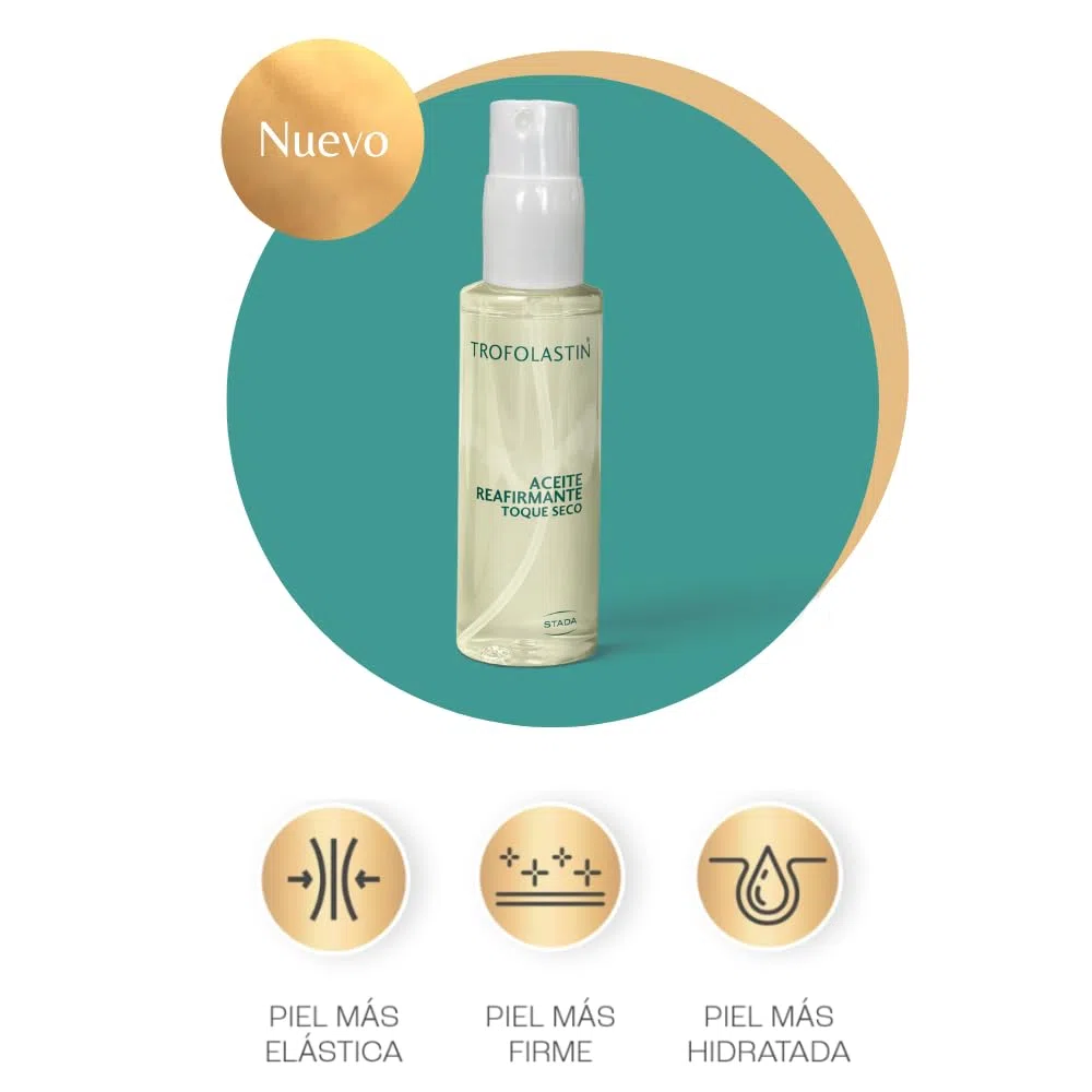 Trofolastin, Aceite Reafirmante Corporal, Hidratación Profunda y Firmeza con Centella Asiática, Bayas Rosadas y Vitamina E, Toque Seco, Piel Más Elástica y Firme, 100ml