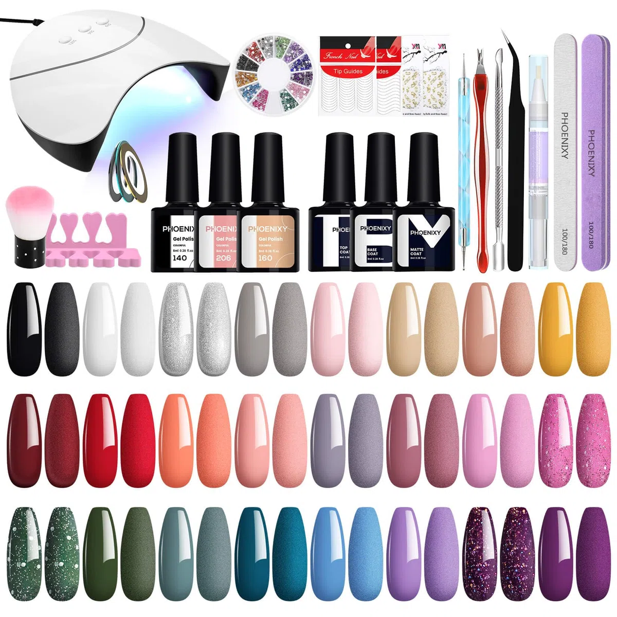 Phoenixy Uñas Semipermanentes Kit Completo con 36W U V/LED Lámpara 24 Colores Esmaltes Semipermanentes con Herramientas Kit Uñas Semipermanentes para Principiantes