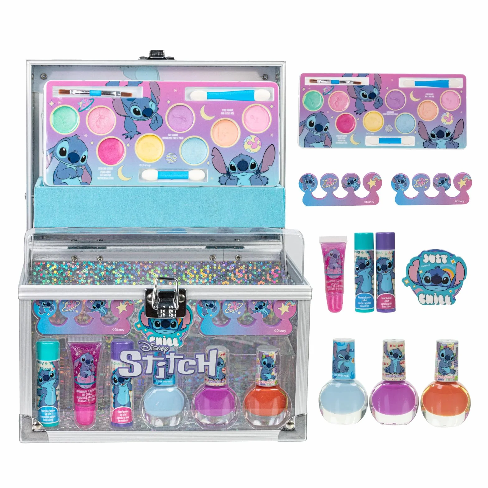 Stitch Set Maquillaje Niñas Gloss y Esmalte con Maletín Belleza