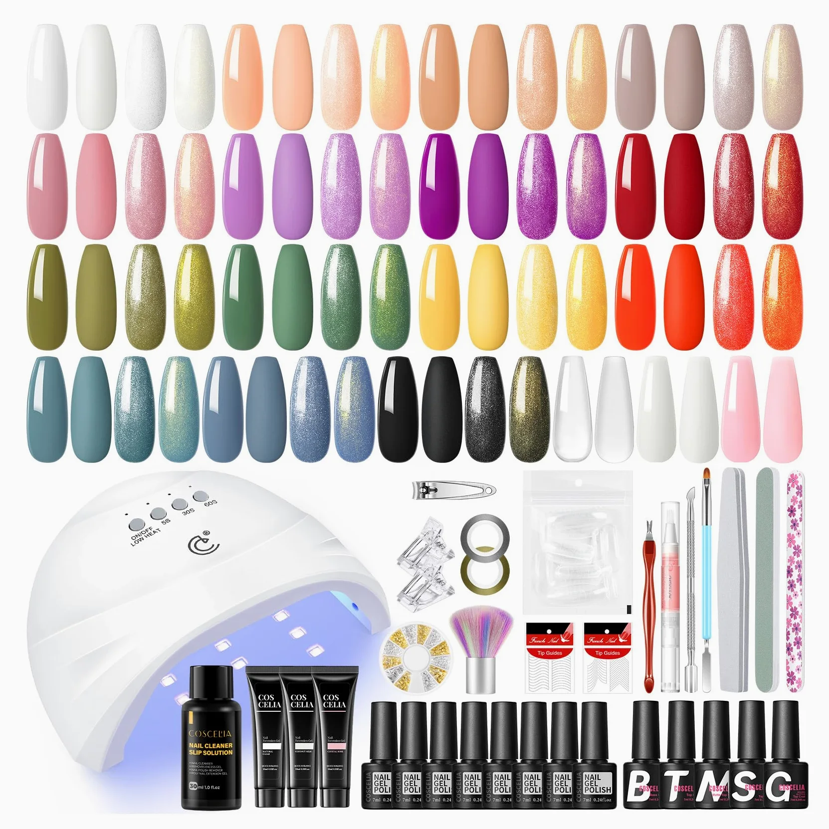 COSCELIA Kit Uñas Semipermanentes con Lámpara,15 Colores Esmaltes Semipermanentes y 3 Colores Extensión de Uñas con Base Coat Top Coat Glitter Coat Kit Uñas De Gel Completo Set Manicura