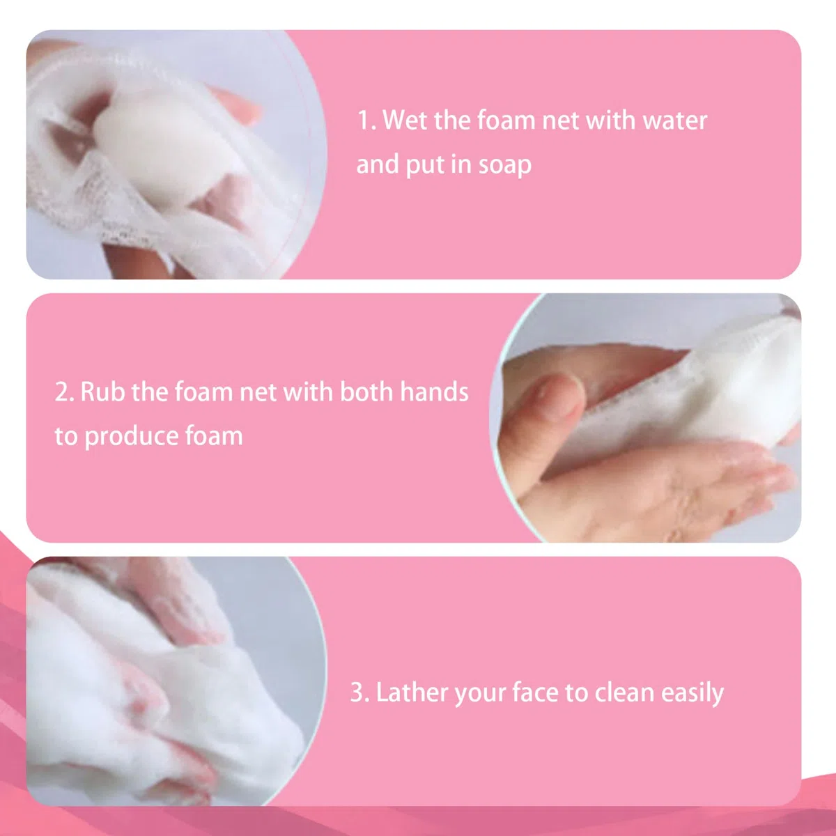 Red de espuma facial, red de espuma de 5 piezas para el lavado de cara, red de jabón suave para la piel con cuerda colgante, red de espuma de limpiador facial, malla exfoliante de espuma de burbujas