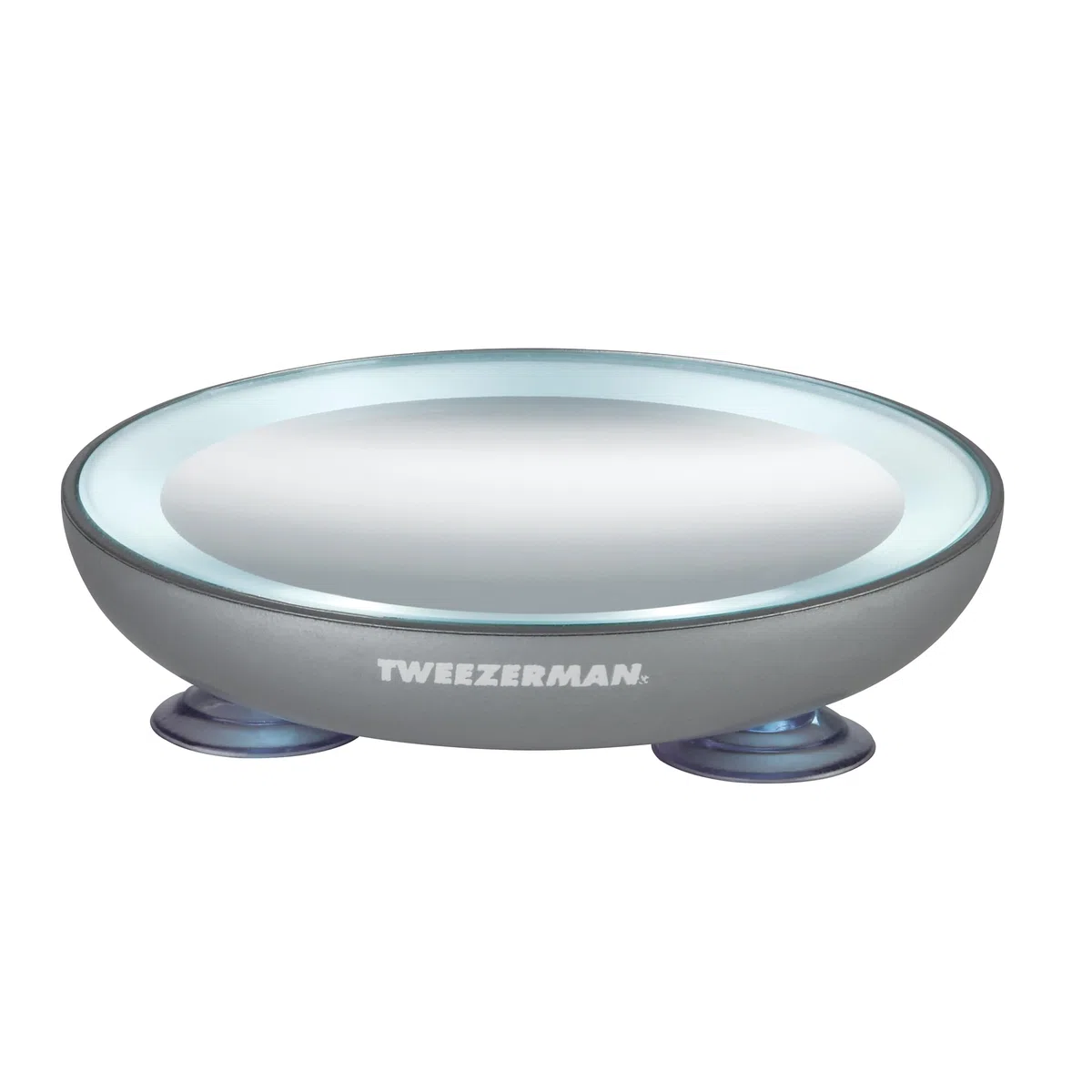 TWEEZERMAN Espejo cosmético con luz (Aumento 15x, luz LED, Espejo de Maquillaje con ventosas, diámetro de 9 cm o 10,5 cm)