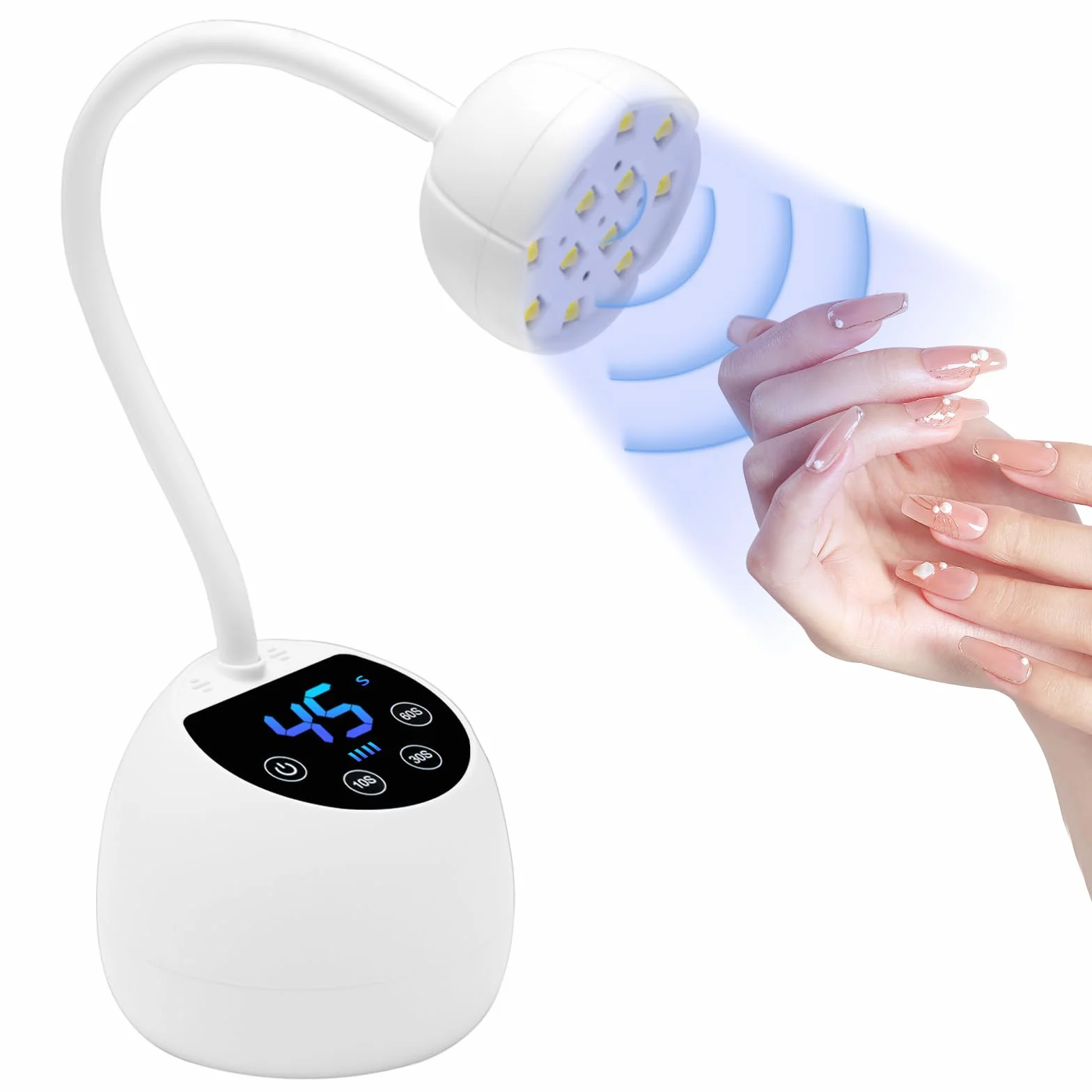CGBE Mini Lámpara UV Uñas con Sensor Automático Inteligente y Pantalla LCD, 12 Perlas LED Mini Lámpara de Uñas con 4 Modos de Temporizador, 36W Portátil Secador de Uñas Adecuado para Salón y Hogar