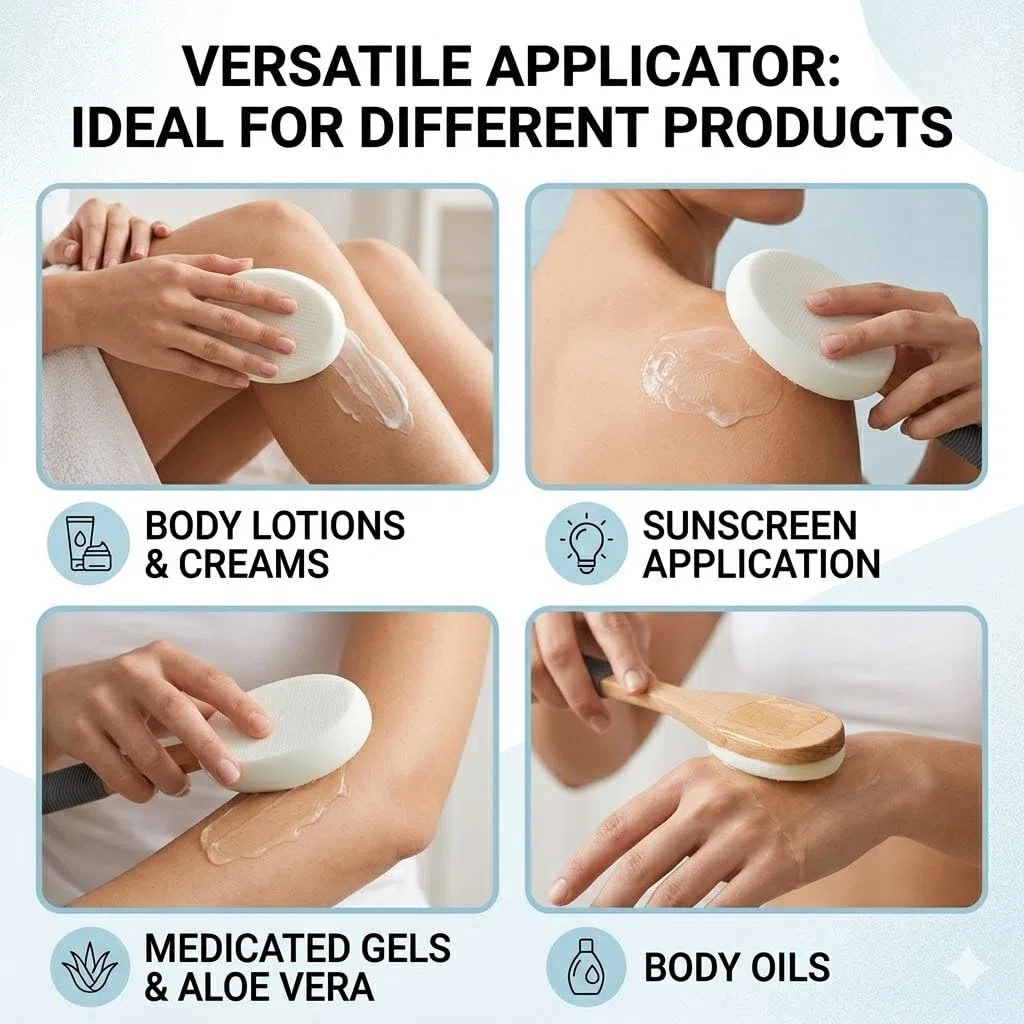 Aplicador de Crema para la Espalda con Mango Largo de Madera Antideslizante, Cepillo Espalda para Aplicar Loción Solar e Hidratante, Esponja con Mango Largo para Personas Mayores