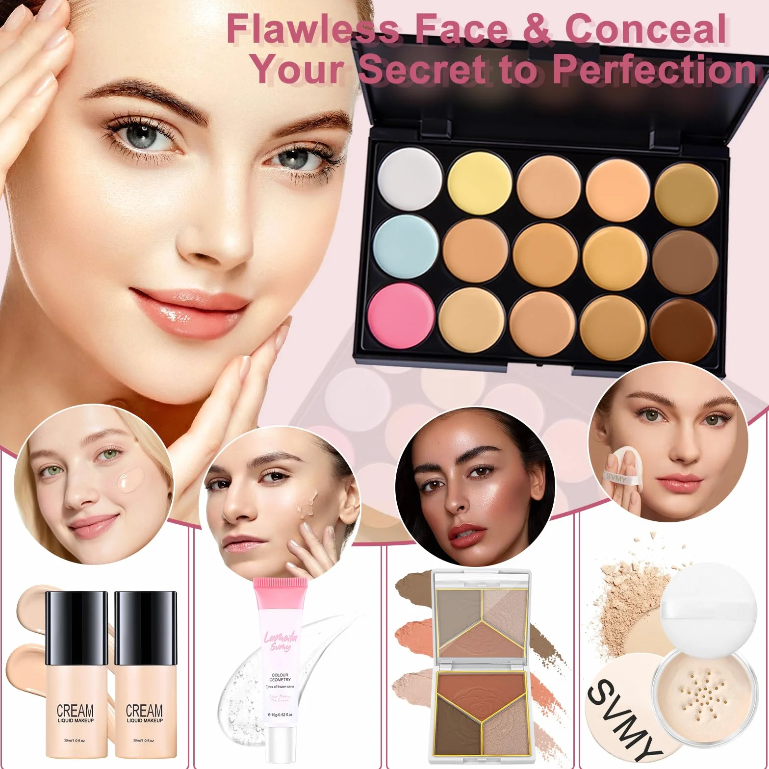 Set Maquillaje Mujer, Kit Maquillaje Profesional Completo, Estuche Regalo Maquillaje Adolescente con Paleta Sombras de Ojos Paleta de Corretores Contorno Fondo Mascara Brillo Labial Línea Ojos