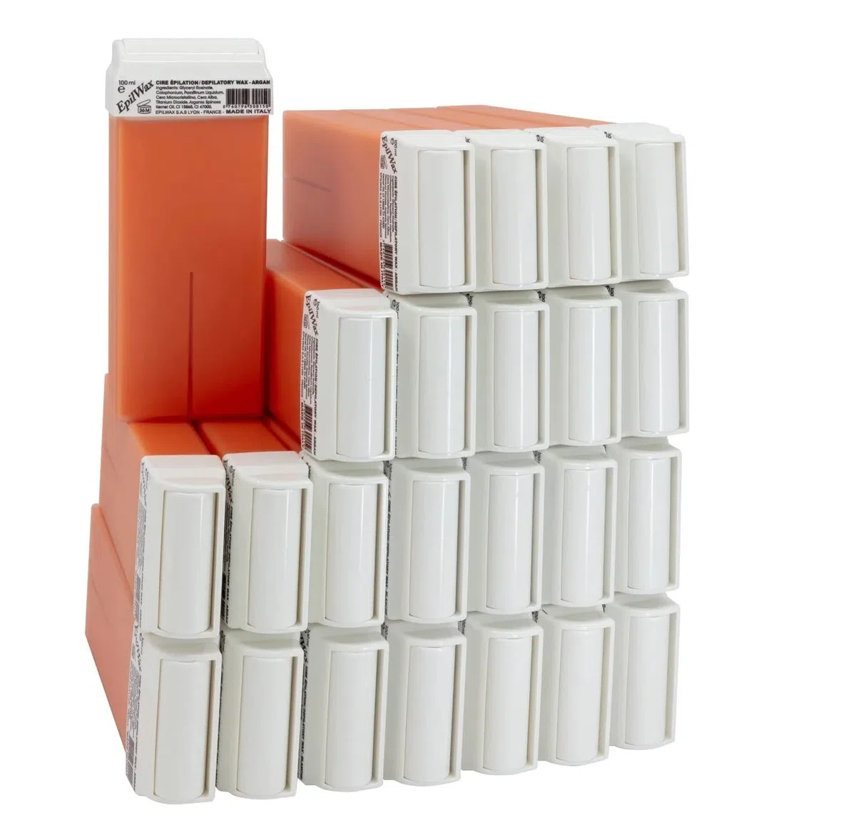 Epilwax 24 Cartuchos Roll-On de Cera Depilatoria de Argán 100 ml – Cera Tibia Profesional para Piernas, Axilas y Cuerpo