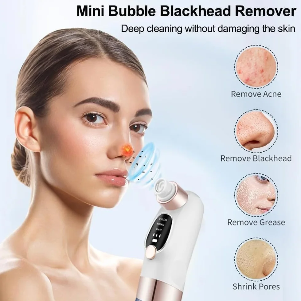 Succionador de Puntos Negros, Limpiador de Poros Facial Eléctrico Con 6 Cabezales 3 Modos, Extractor de Puntos Negros Facial para Eliminars Puntos Negro, Comedones y El Acné Graso