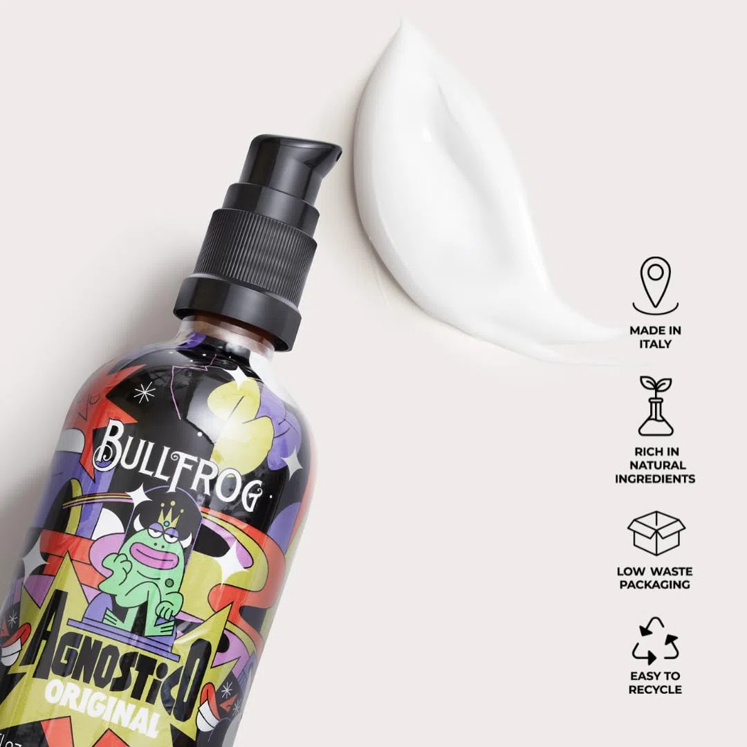 Bullfrog - Bálsamo Multifuncional para Barba Edición Limitada Artista 100ml - Nutre e Hidrata la Barba - Protege contra Irritaciones - Fragancia con Notas de Anís, Cuero, Tabaco y Bay Rum