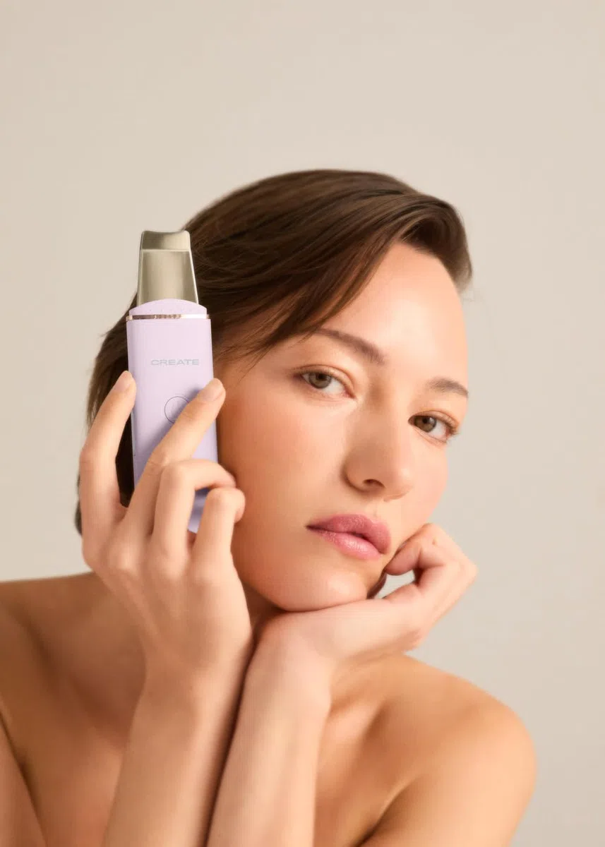 CREATE/SONIC PURE SKIN 4 in 1 / Limpiador facial ultrasónico 4 en 1 lavanda/Tecnología EMS, 4 tecnologías, 4 limpiezas, efecto lifting, cabezal de acero inoxidable de grado médico, 1,5W