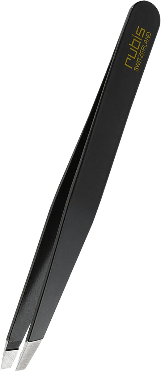 Rubis clásico - Pinzas de Depilar Profesionales - Pinza de Acero Inoxidable - Depilacion de Gran Precision para Cejas y Pelo Facial (oblicua / slant, negro)