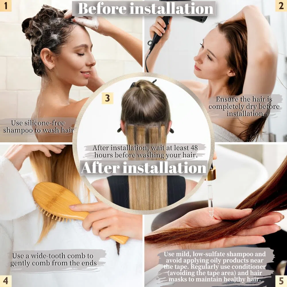 YDDM Extensiones Adhesivas Pelo Natural 20pcs 35cm 40g Negro - Extensiones De Cabello Humano (14 Pulgadas, 1B#)
