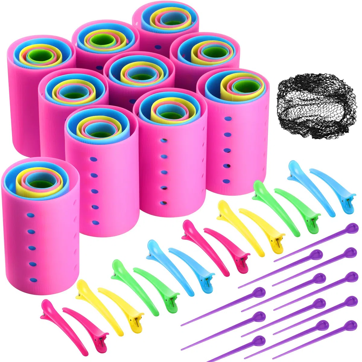 Willbond Set de 141 Rulos de Pelo con 60 Palillo Rodillos de Pelo, 20 Pinzas de Pelo y Pelo Negra Herramienta de Peinado
