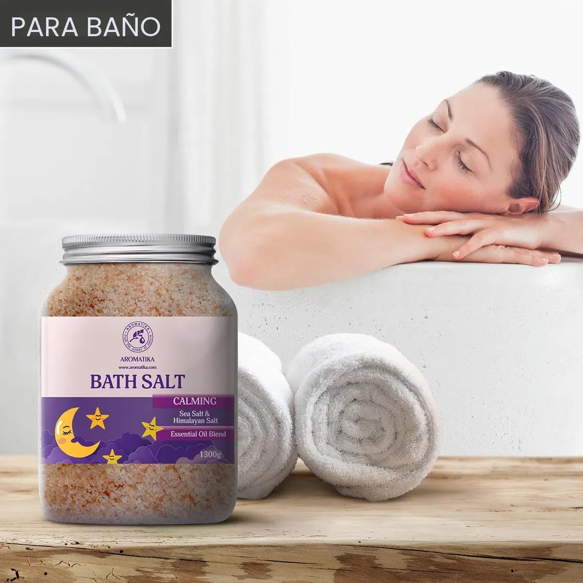 Sales de Baño Calmante 1300g con Aceite Esencial de Sándalo & Lavanda & Bergamota - 100% Sales Naturales Marinas - Relajante - Cuidado Corporal - Cuidado Corporal - Aromaterapia