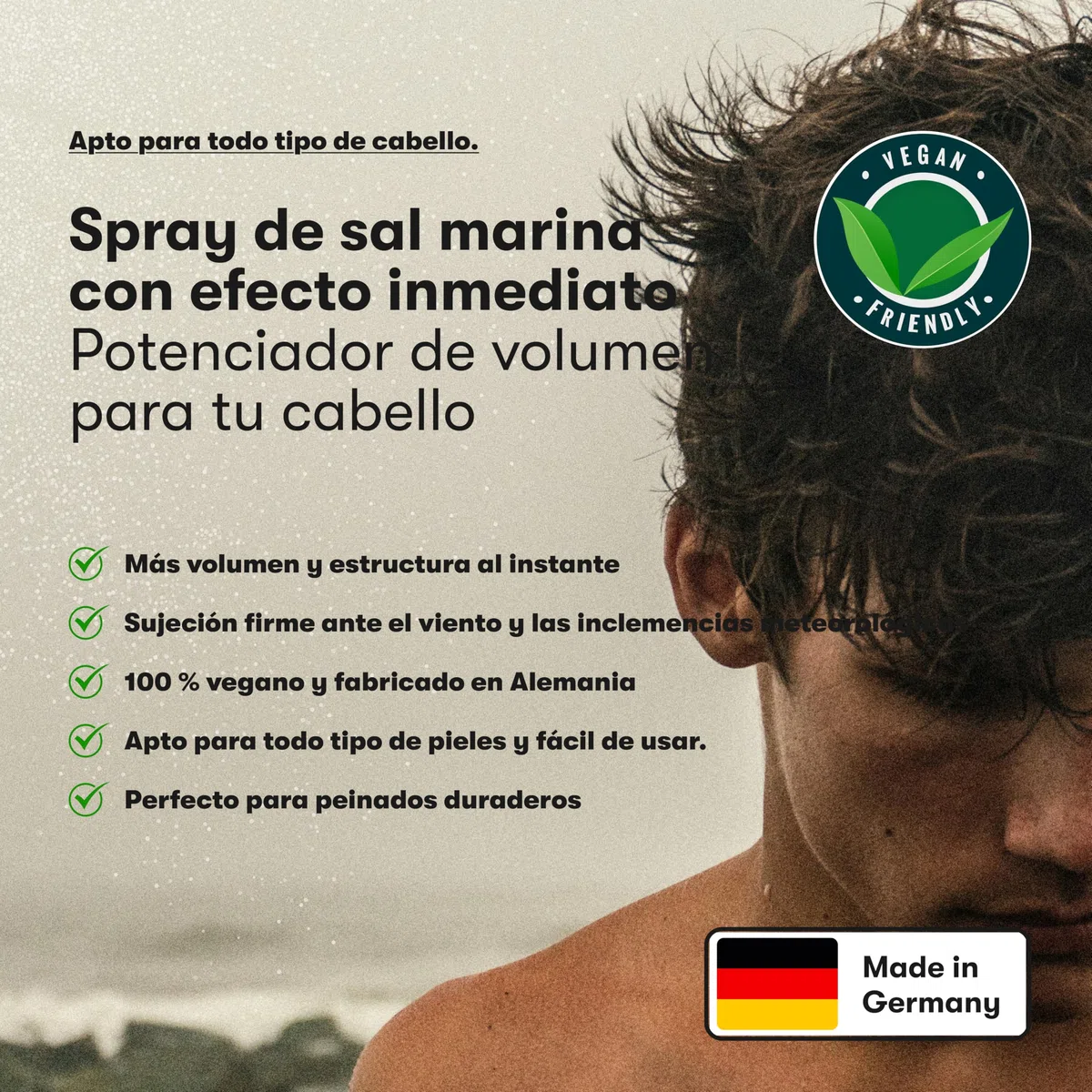 O.C. HAIRCARE Sea Salt Spray – 200 ml spray de sal marina para el cabello – prueba 30 días sin riesgos – potenciador de volumen para una sensación más completa del cabello con agarre fuerte – 100%