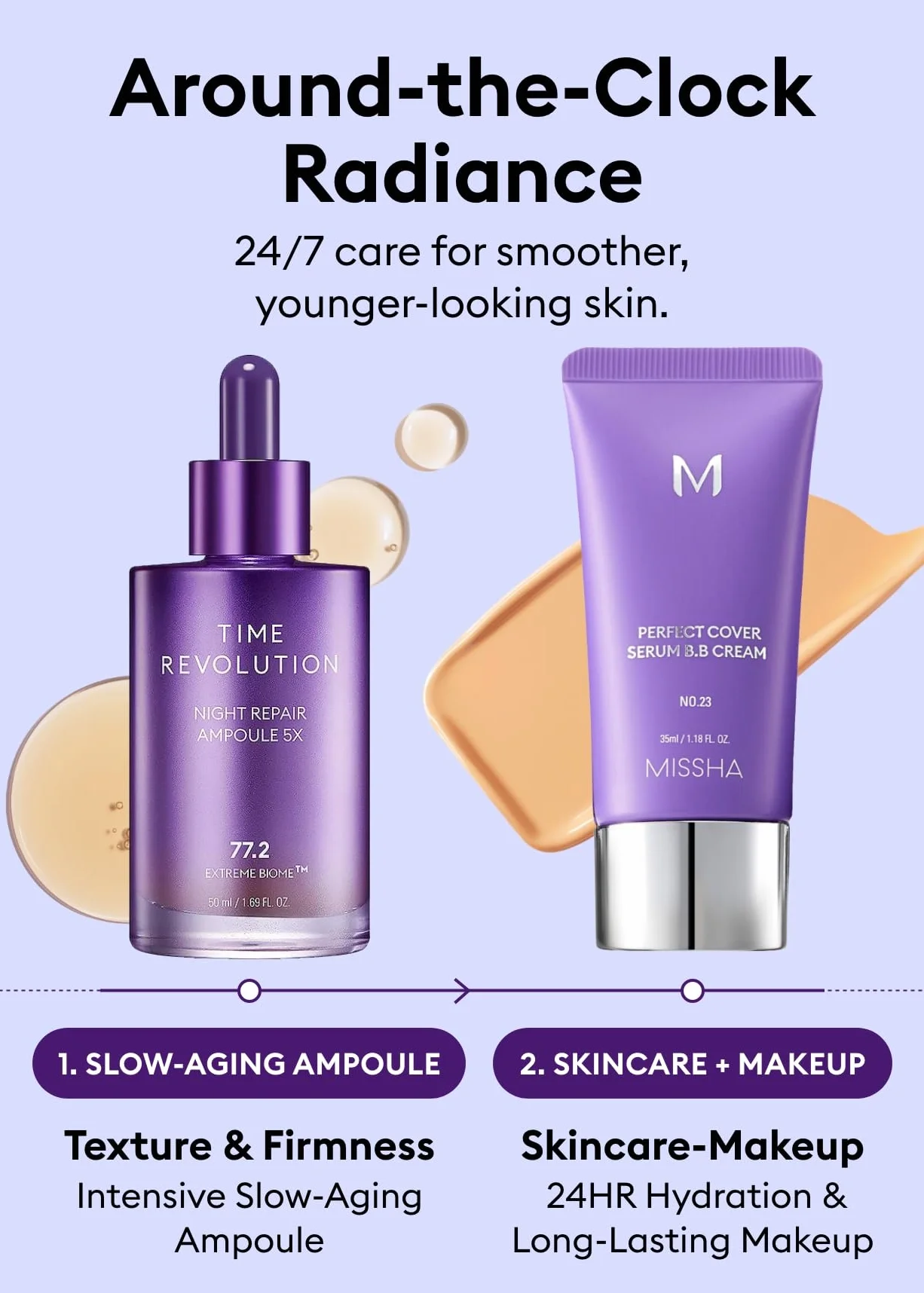 MISSHA Time Revolution Night Repair Face Serum Ampoule (5.ª generación) — Cuidado facial probiótico nocturno para revitalización y luminosidad, 1.69 fl oz