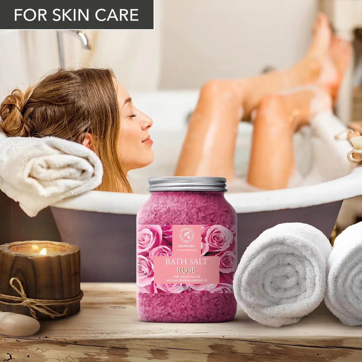 Sal de Baño de Rosas 1300g - Sal Marina con Aceite Esencial de Palisandro 100% Natural - Sal de Baño Natural Rosas para Dormir Bien - Alivio del Estrés - Belleza - Corporal - Relajación