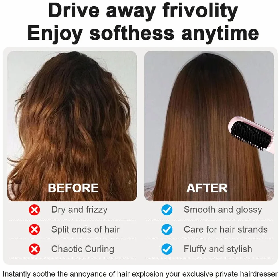 Cepillo eléctrico para el cabello, cepillo alisador inalámbrico, recargable, cepillo calefactor inalámbrico para mujeres y hombres, con pantalla LED, 3 niveles de temperatura, para alisar y rizar